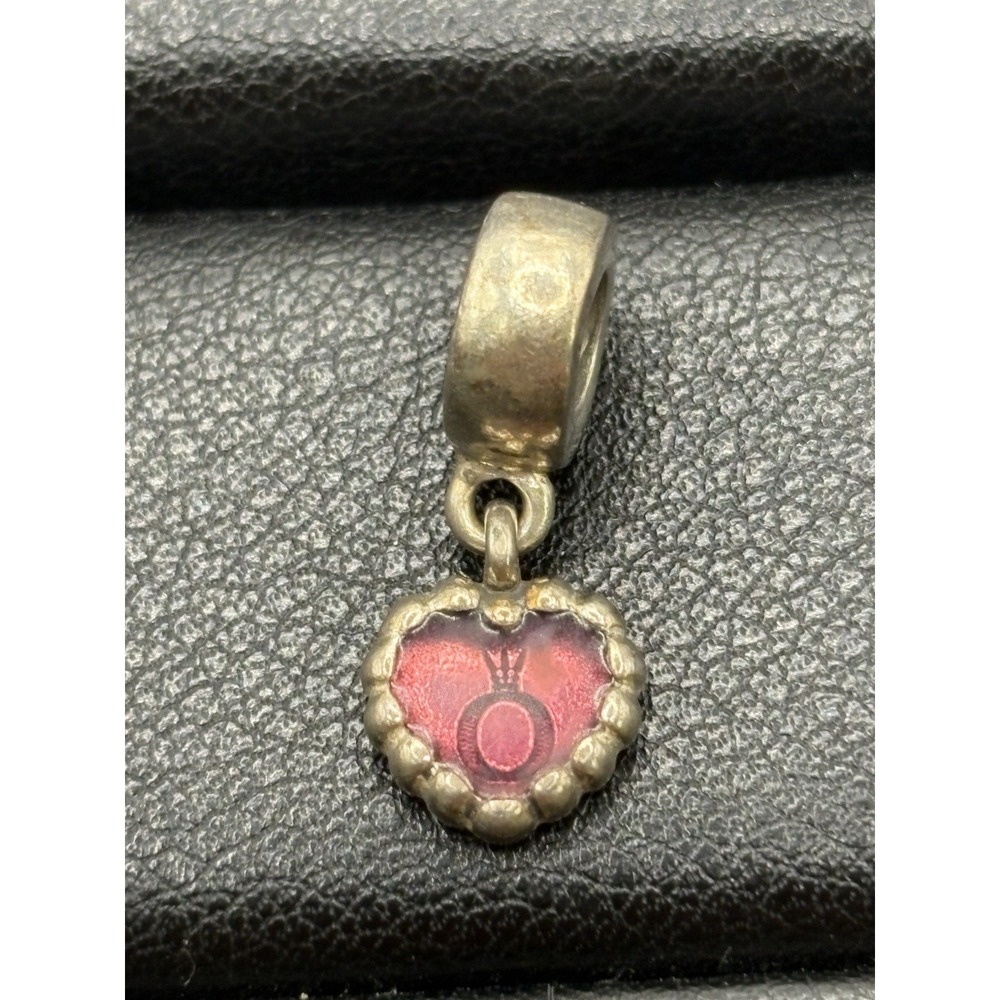 Vintage Sterling Silver Pandora Forever Red Heart Dangle Charm E6